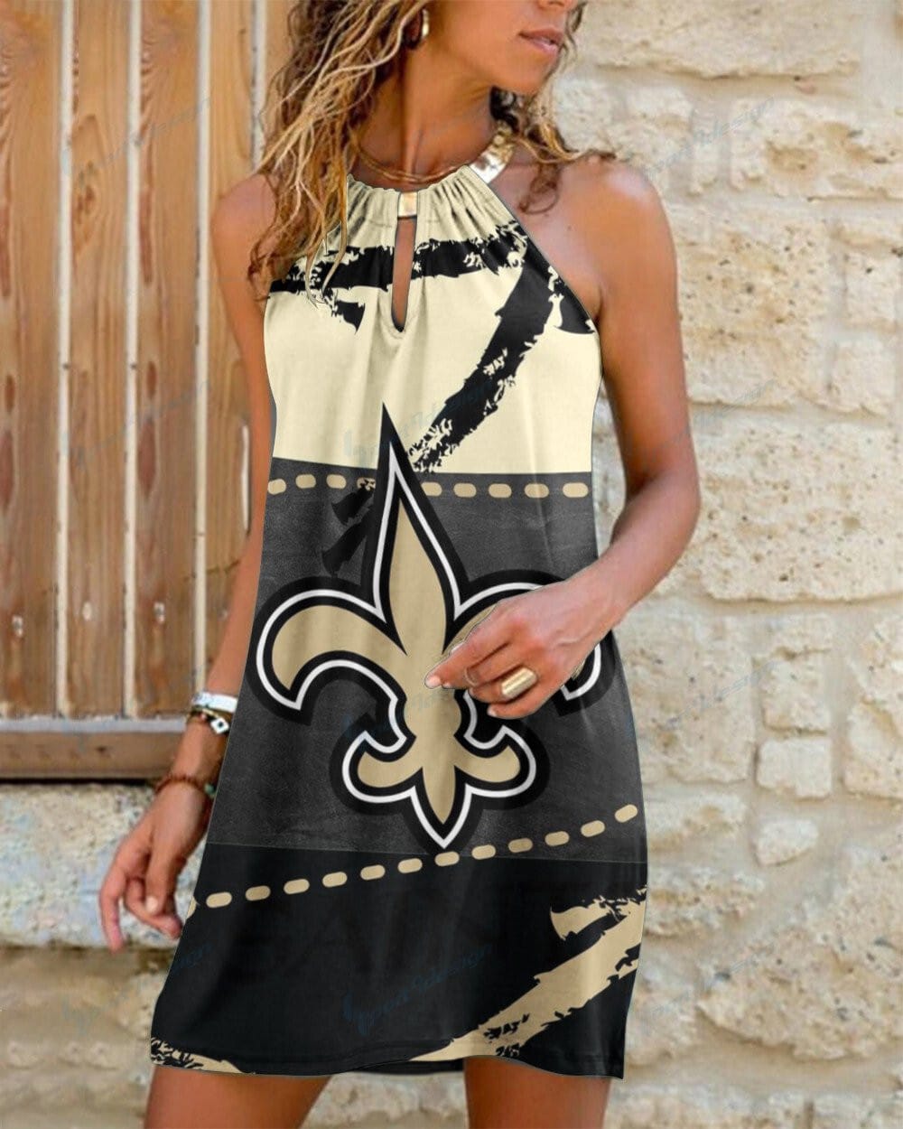 New Orleans Saints Summer Casual Metal Halter Neck Sleeveless Dress 33