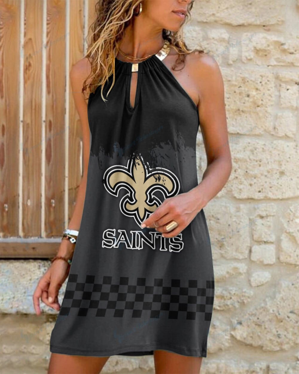 New Orleans Saints Summer Casual Metal Halter Neck Sleeveless Dress 49