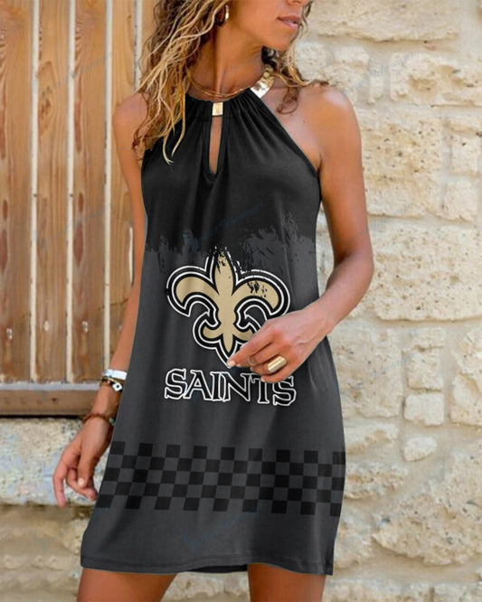 New Orleans Saints Summer Casual Metal Halter Neck Sleeveless Dress 49