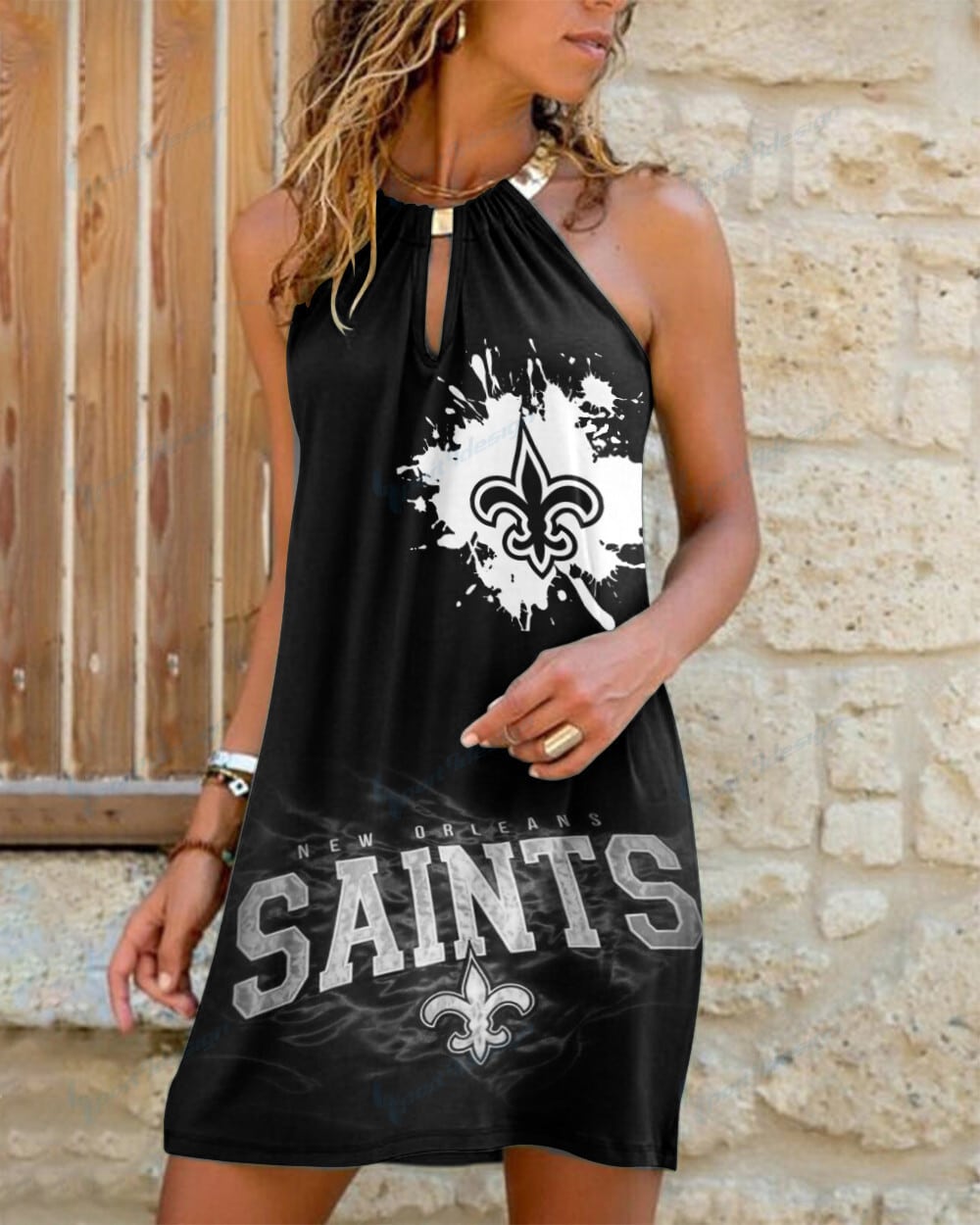 New Orleans Saints Summer Casual Metal Halter Neck Sleeveless Dress 50
