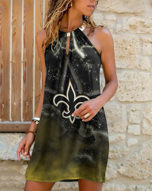 New Orleans Saints Summer Casual Metal Halter Neck Sleeveless Dress 85