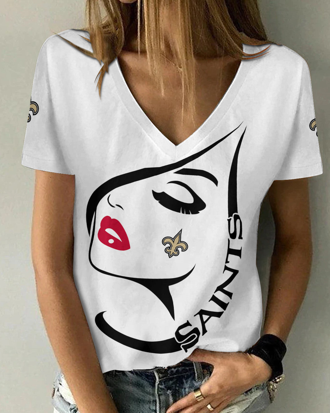 New Orleans Saints Summer V-neck Women T-shirt 138