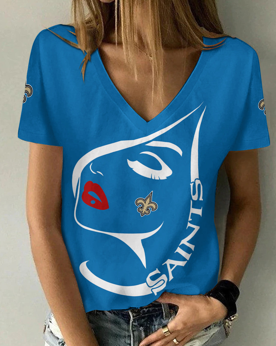 New Orleans Saints Summer V-neck Women T-shirt 138