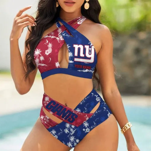 New York Giants Women’s 2PCS Bikini Swimsuit Criss Cross Cutout Bathing Suit S9BCCB081