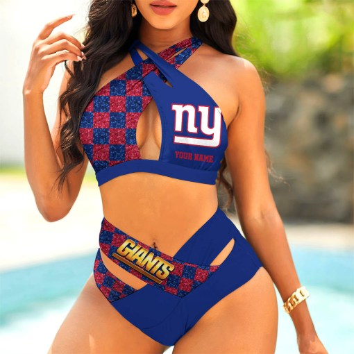 New York Giants Women’s 2PCS Bikini Swimsuit Criss Cross Cutout Bathing Suit S9BCCB049