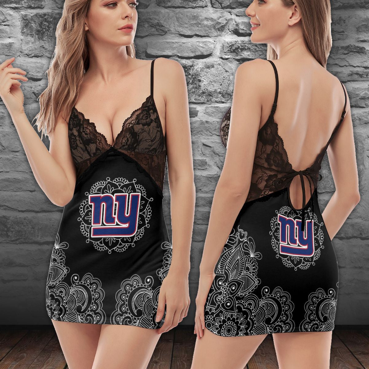 New York Giants Lace Back Strap Slip Dress 227
