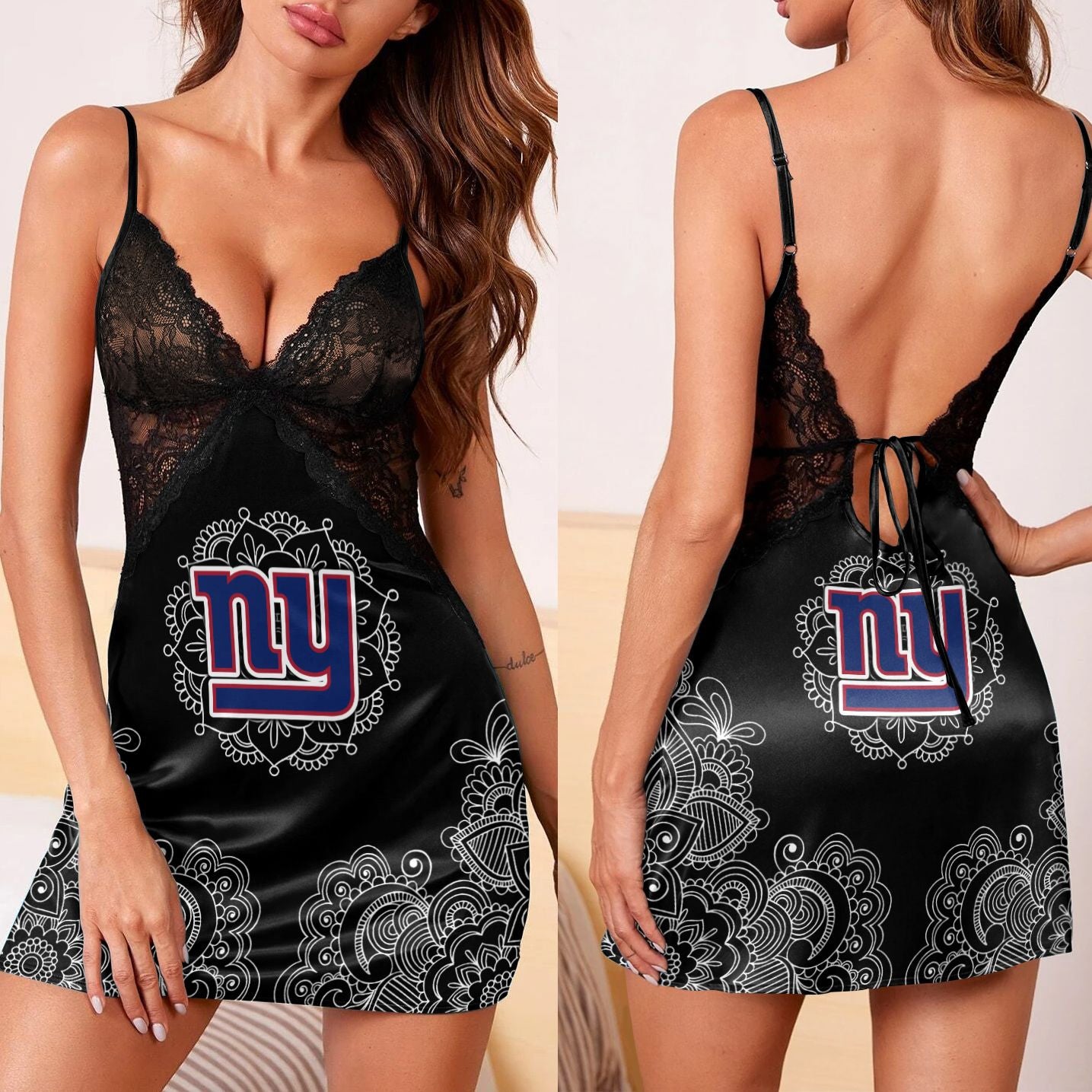 New York Giants Lace Back Strap Slip Dress 227