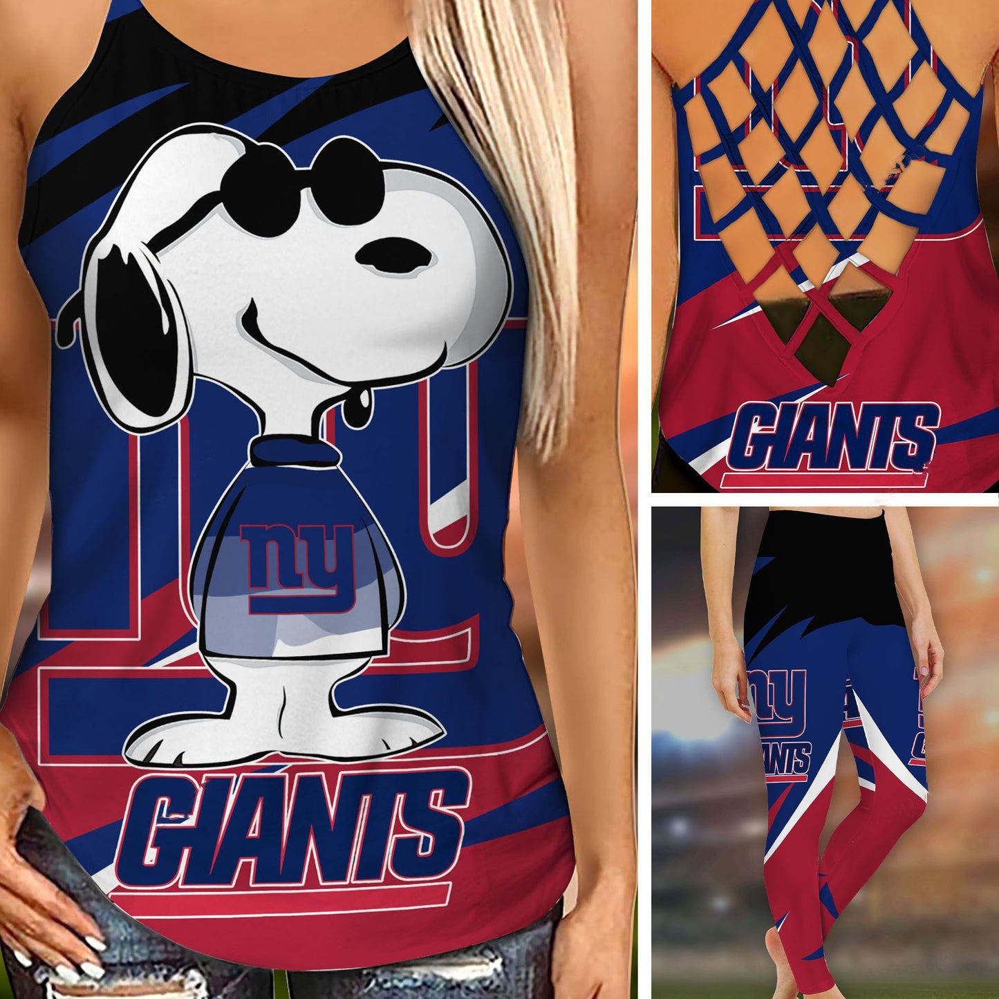 New York Giants Leggings And Criss Cross Tank Top BG94