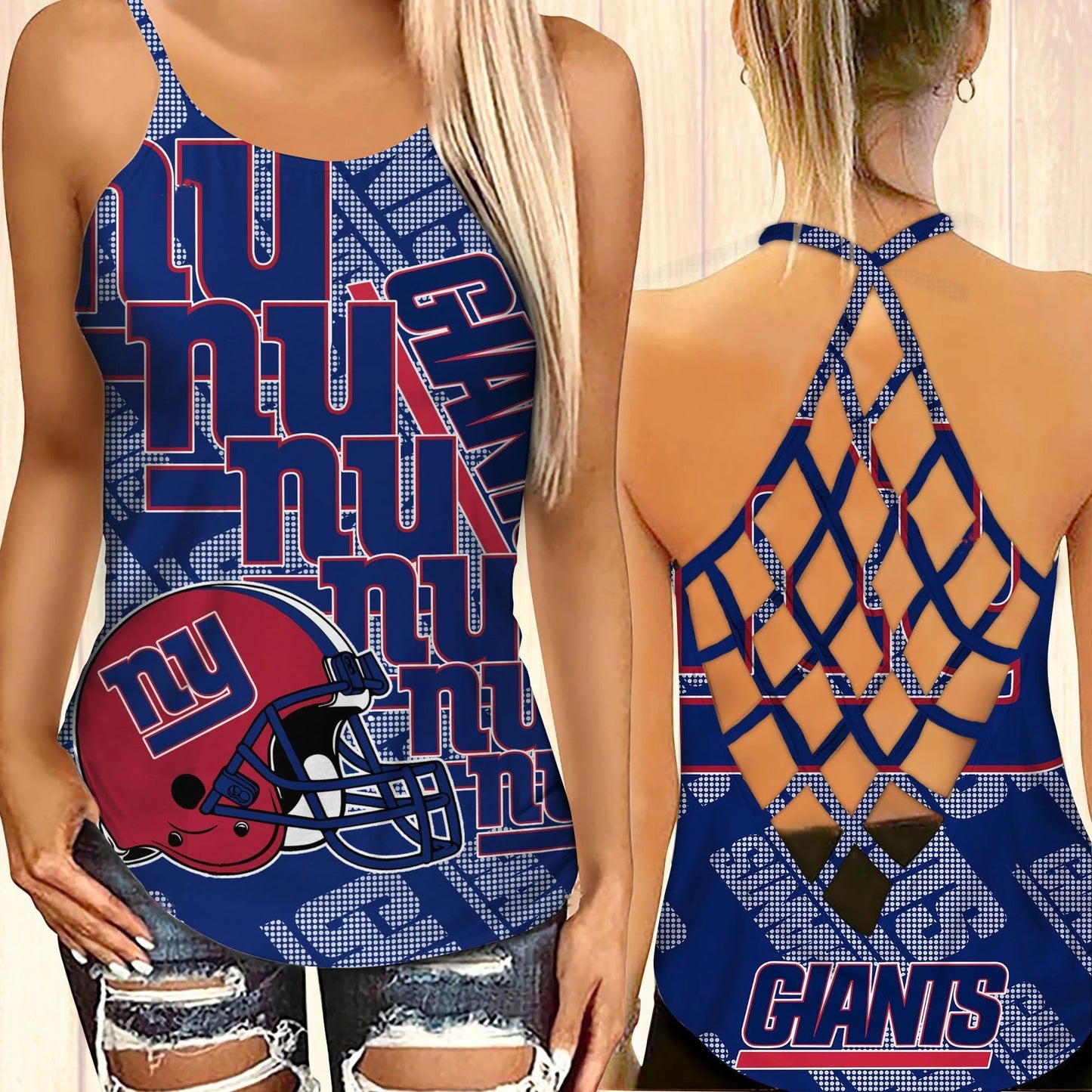 New York Giants Leggings And Cross Tank Top BG21