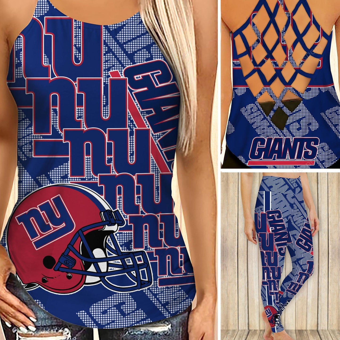 New York Giants Leggings And Cross Tank Top BG21
