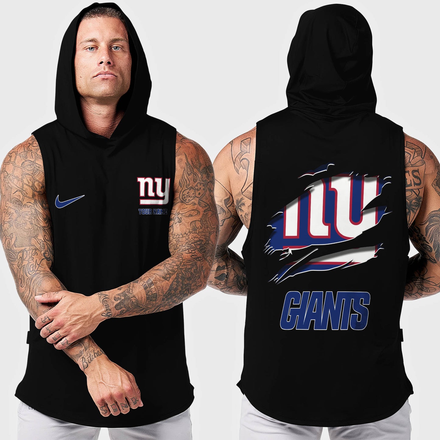 New York Giants Men Workout Hooded Tank Top AZMGSH024