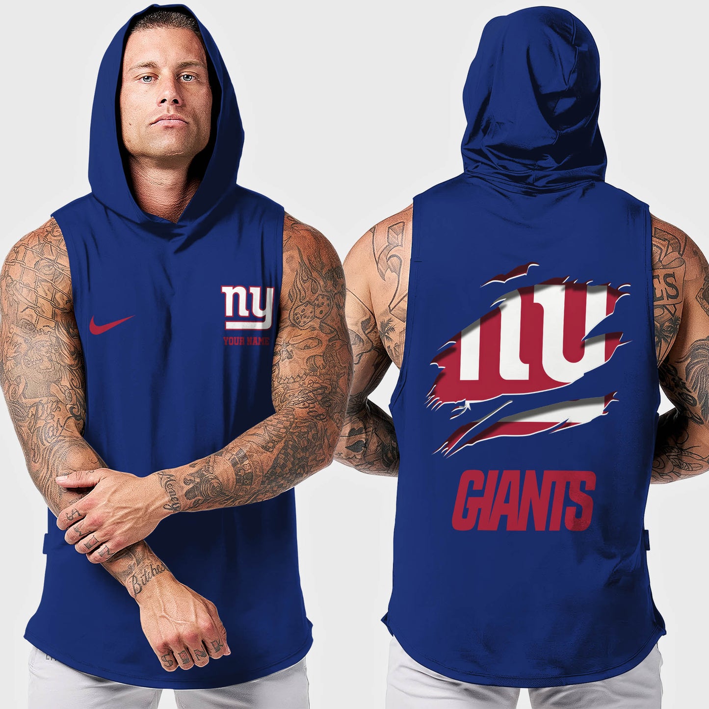 New York Giants Men Workout Hooded Tank Top AZMGSH024