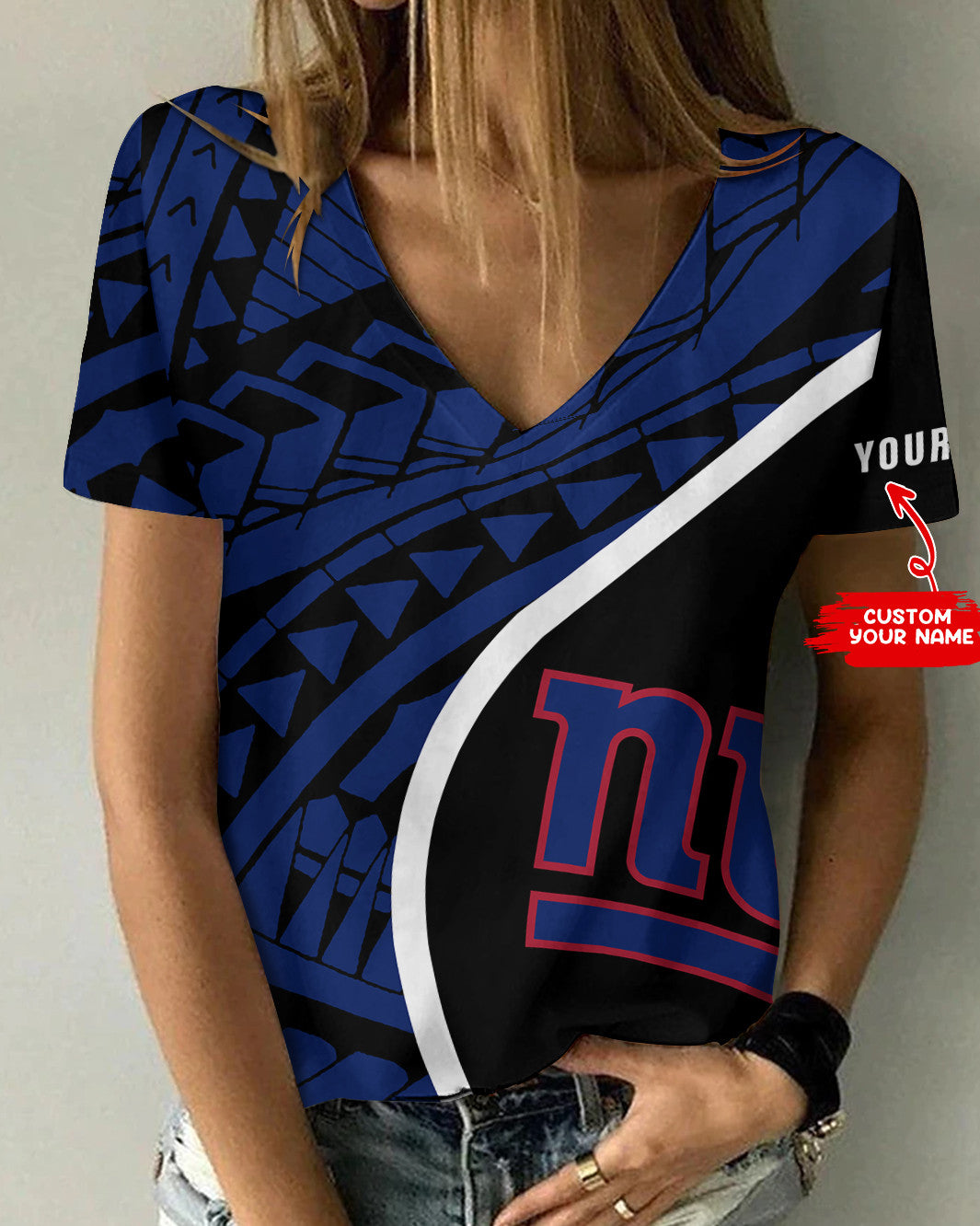 New York Giants Personalized Summer V-neck Women T-shirt BG197