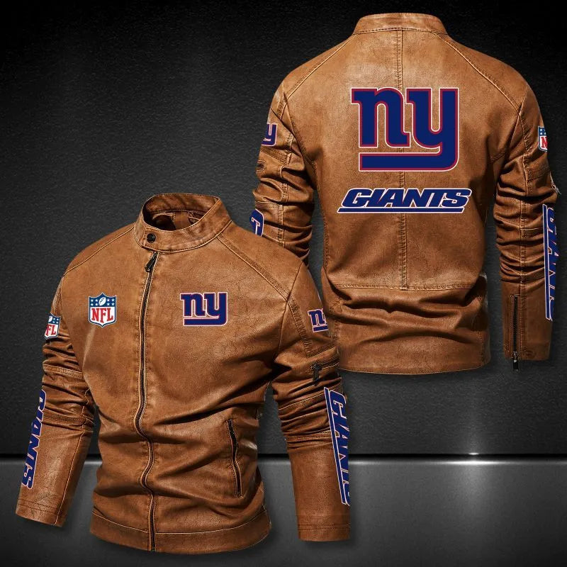 New York Giants Stand-up Collar Leather Jacket BG08