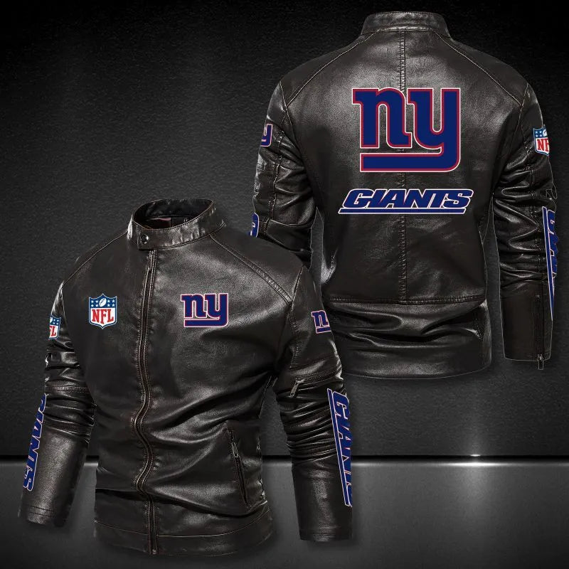 New York Giants Stand-up Collar Leather Jacket BG08