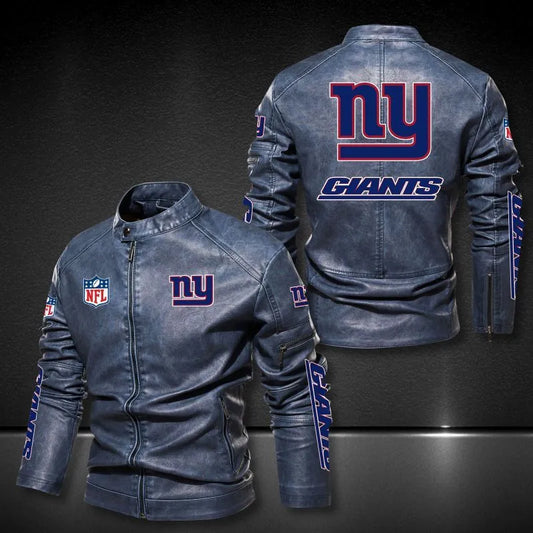 New York Giants Stand-up Collar Leather Jacket BG08