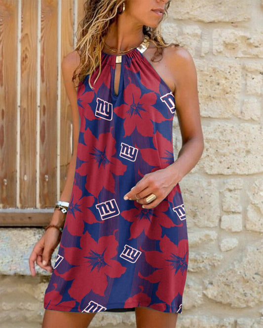 New York Giants Summer Casual Metal Halter Neck Sleeveless Dress 10