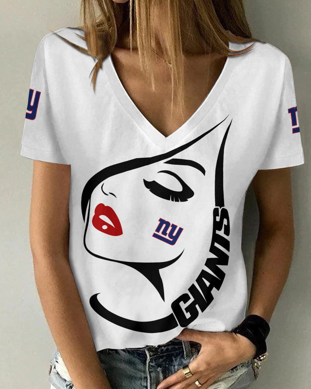 New York Giants Summer V-neck Women T-shirt 136