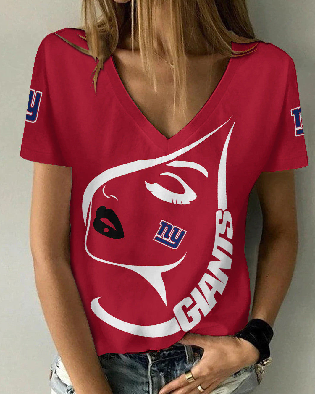 New York Giants Summer V-neck Women T-shirt 136