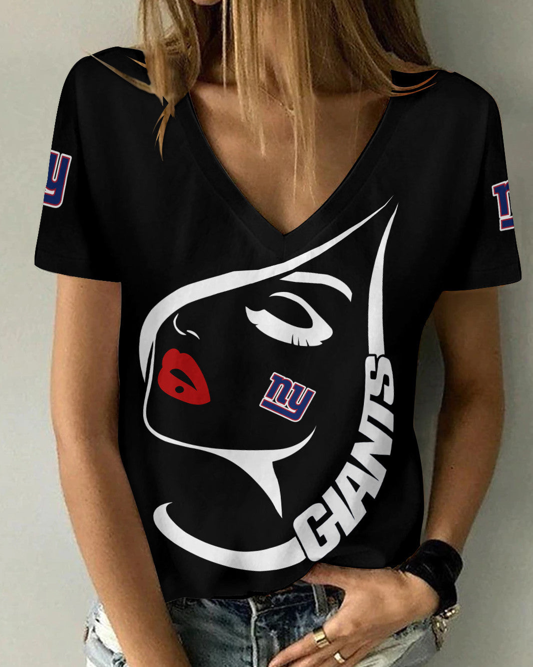 New York Giants Summer V-neck Women T-shirt 136
