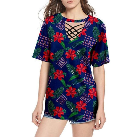 New York Giants Women Summer String Short Sleeve Shirt BG25