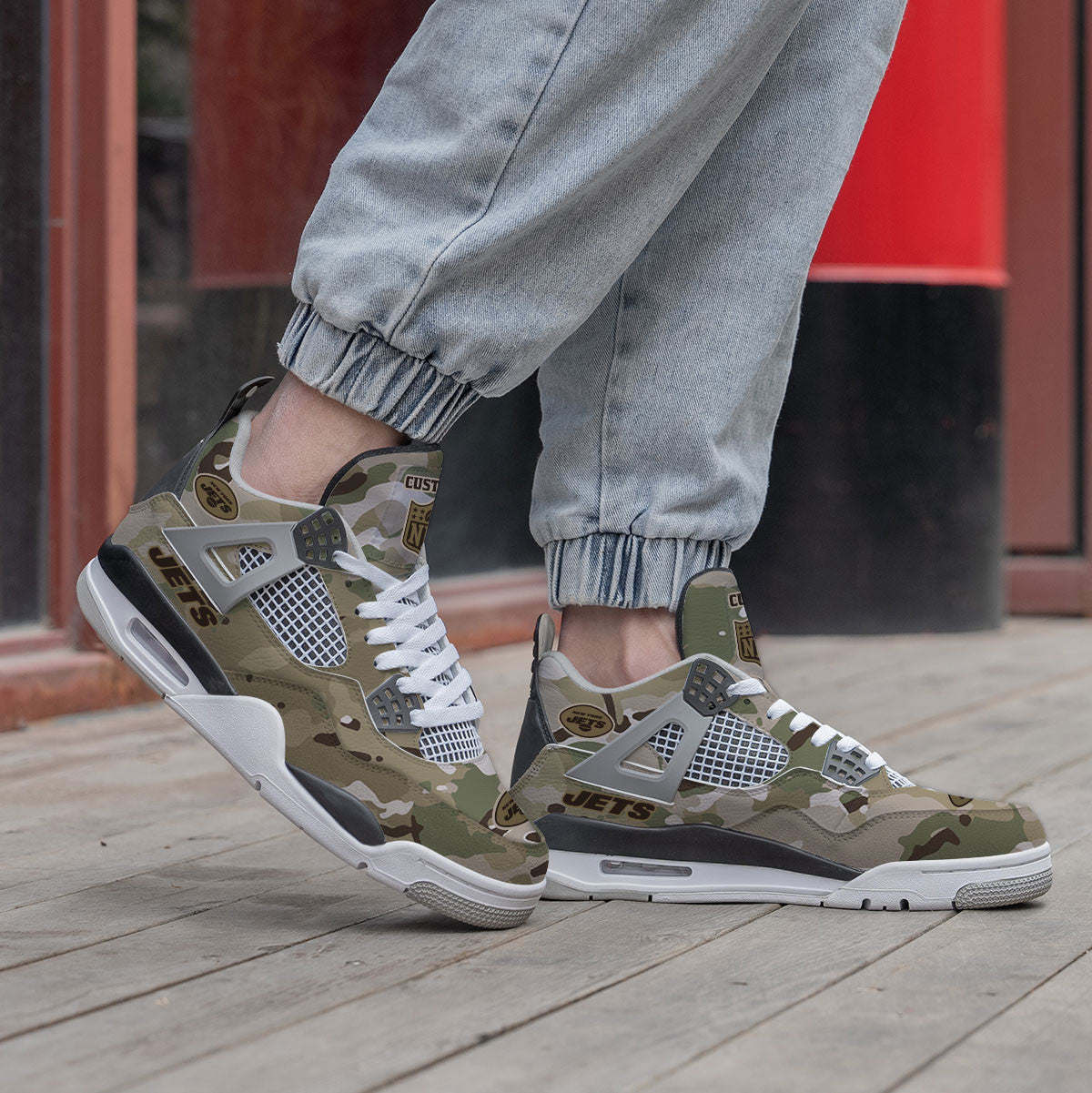 New York Jets Camo Personalized AJ4 Sneaker BG13