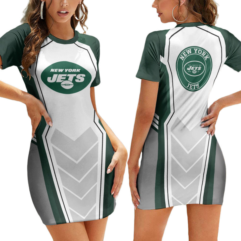 New York Jets Casual Short Sleeve Bodycon Mini Dress BG93