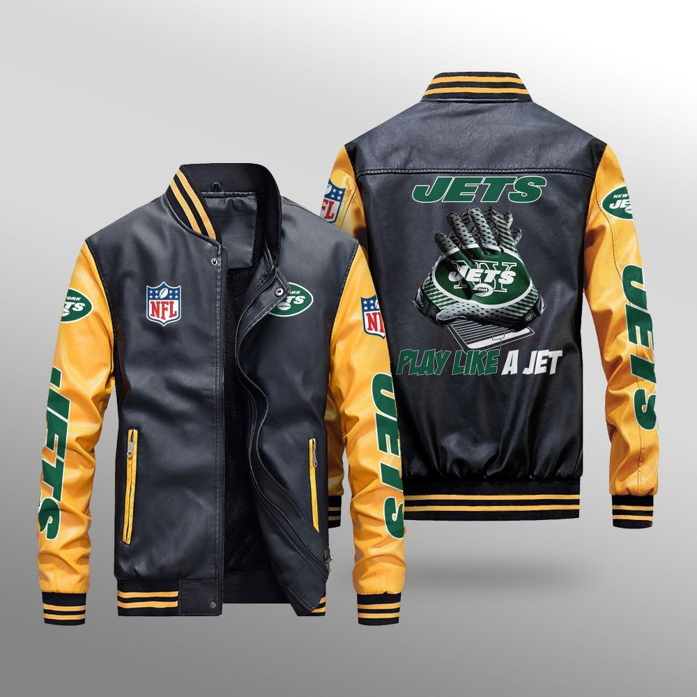 New York Jets Leather Bomber Jacket BG15