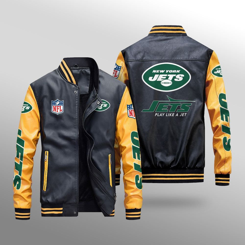 New York Jets Leather Bomber Jacket BG34