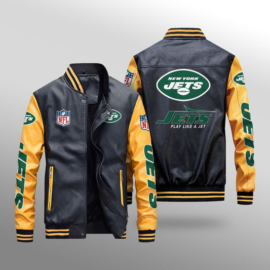 New York Jets Leather Bomber Jacket BG34