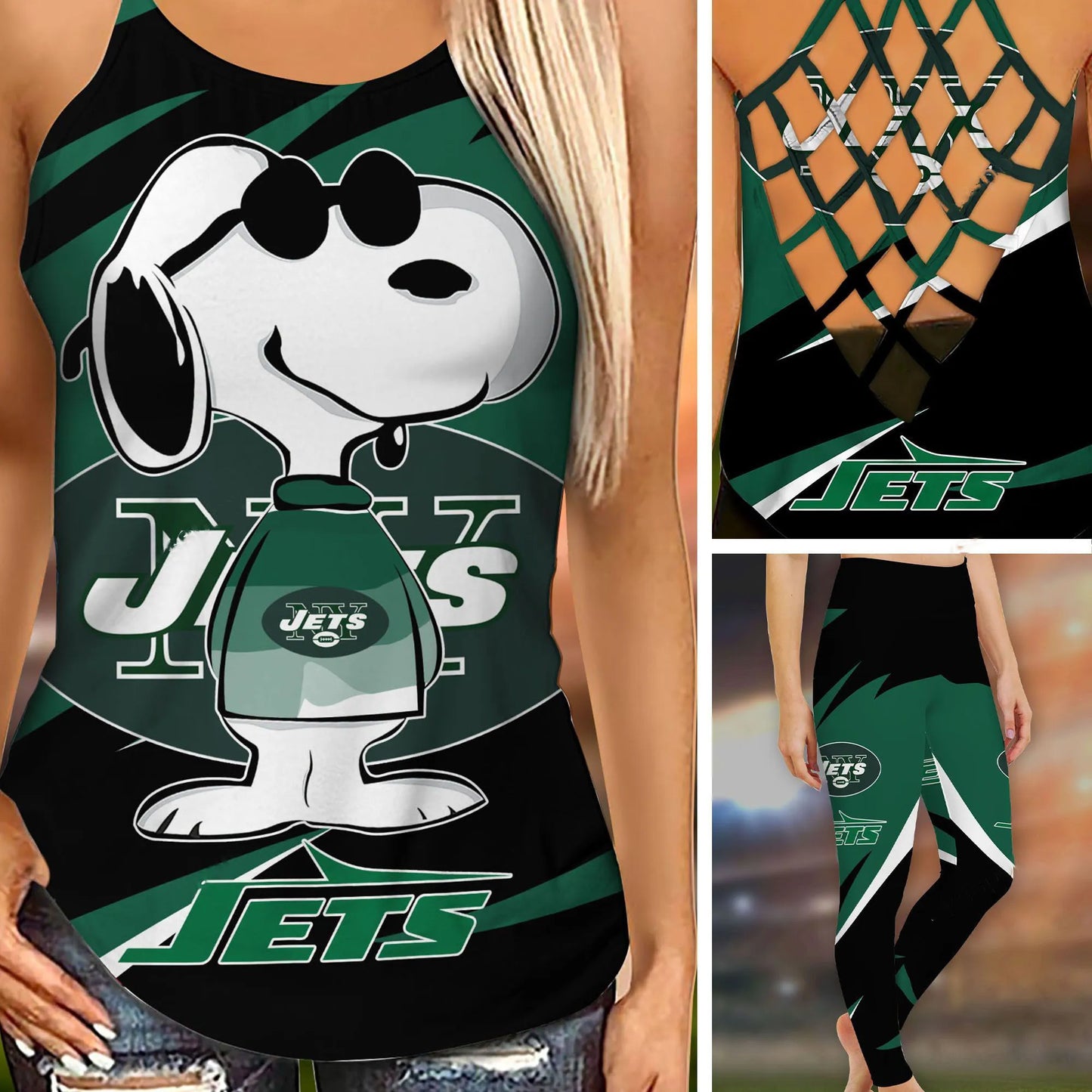 New York Jets Leggings And Criss Cross Tank Top BG95