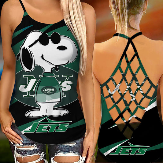 New York Jets Leggings And Criss Cross Tank Top BG95