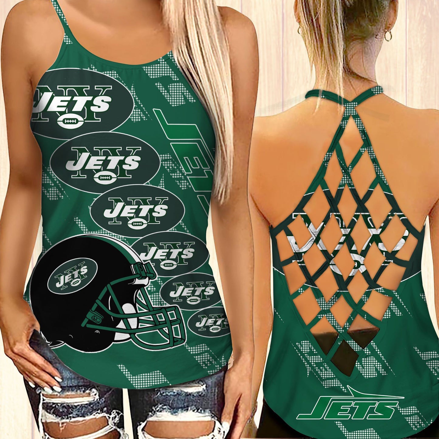 New York Jets Leggings And Cross Tank Top BG22