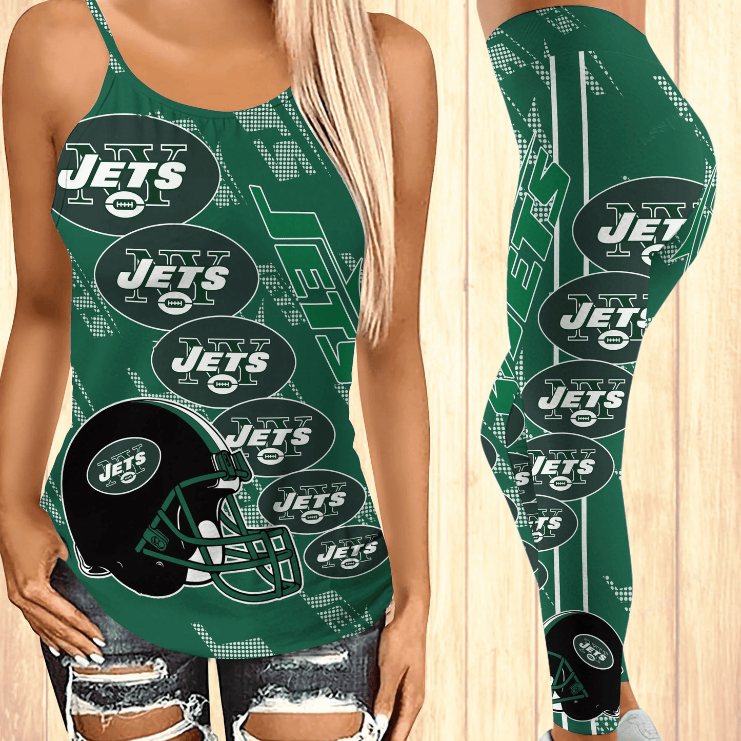 New York Jets Leggings And Cross Tank Top BG22