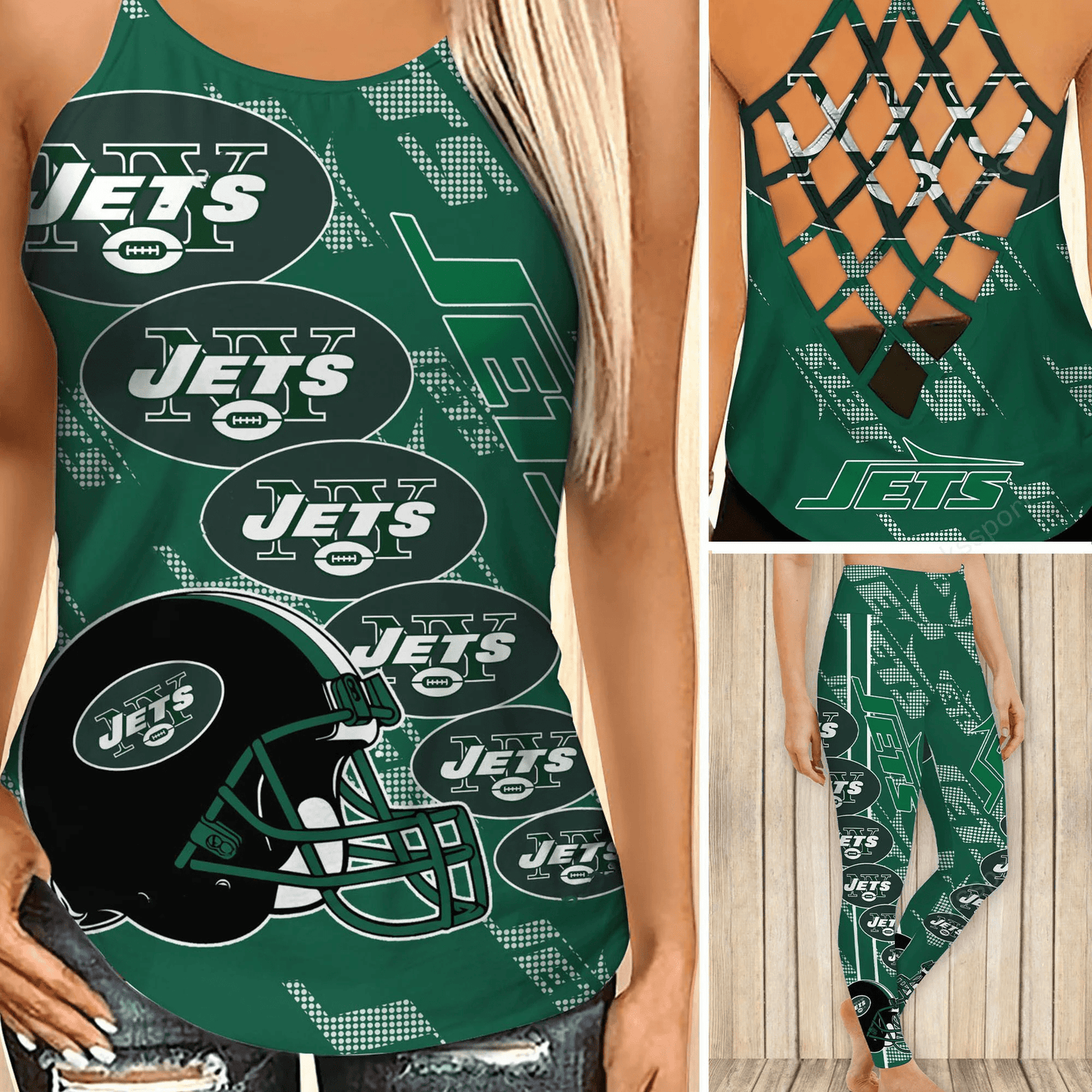 New York Jets Leggings And Cross Tank Top BG22