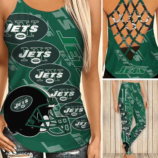 New York Jets Leggings And Cross Tank Top BG22