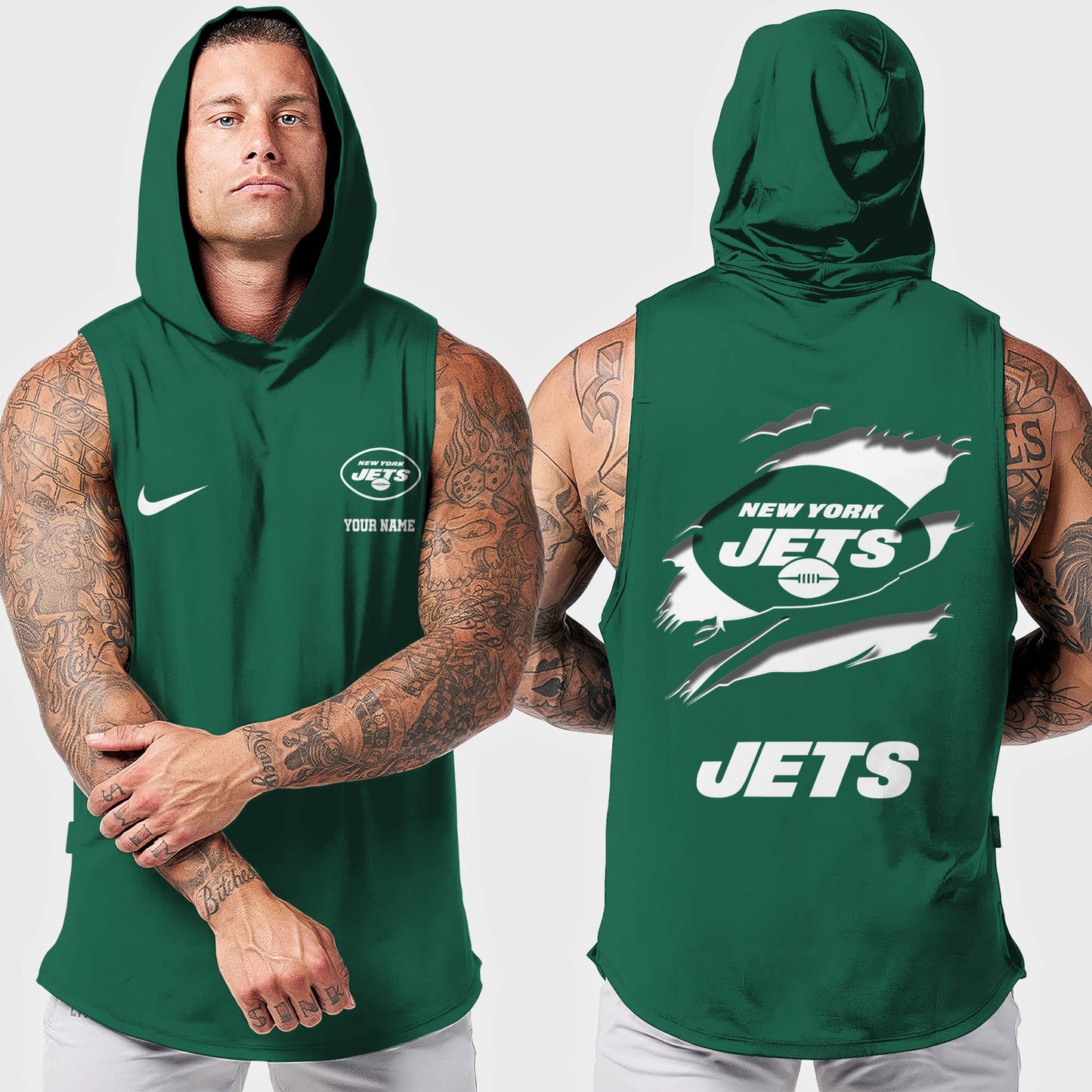 New York Jets Men Workout Hooded Tank Top AZMGSH025