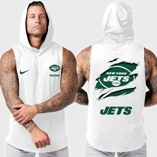 New York Jets Men Workout Hooded Tank Top AZMGSH025