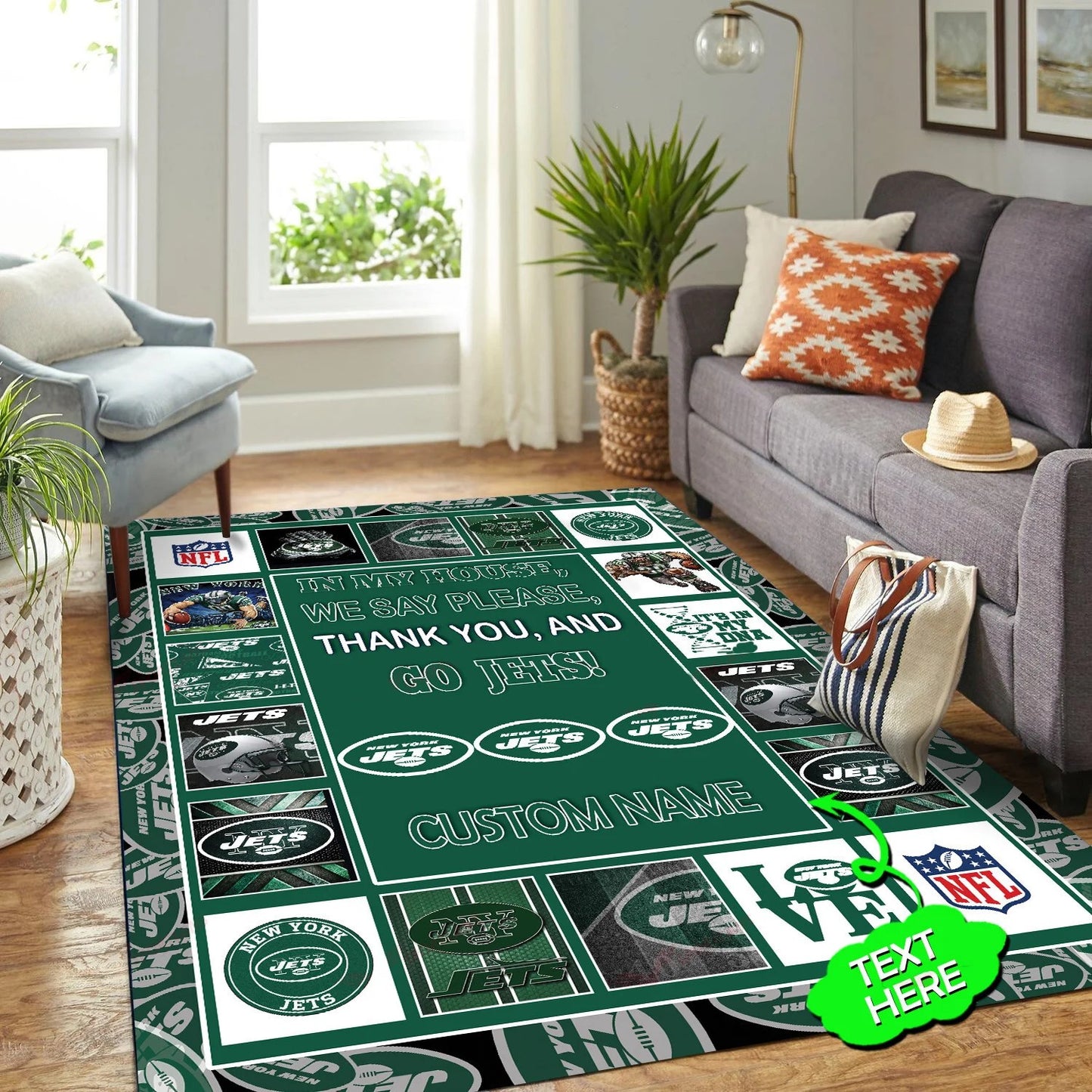 New York Jets Personalized Premium Rectangle Rug 37