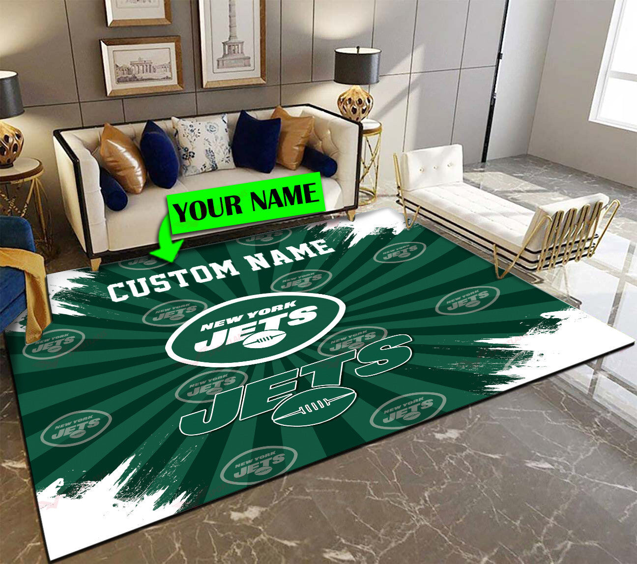 New York Jets Personalized Premium Rectangle Rug 65