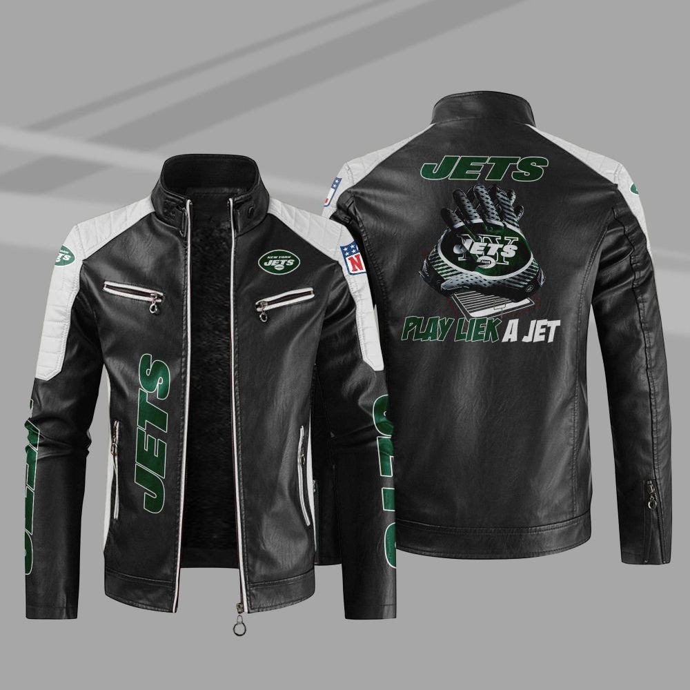 New York Jets Stand Collar Leather Jacket BG17