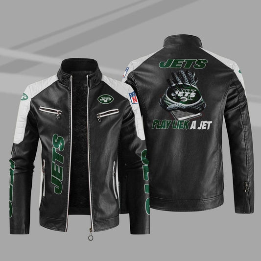 New York Jets Stand Collar Leather Jacket BG17