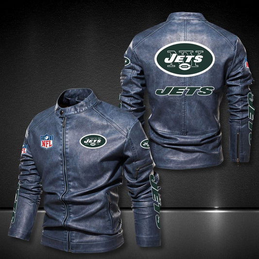 New York Jets Stand-up Collar Leather Jacket BG07