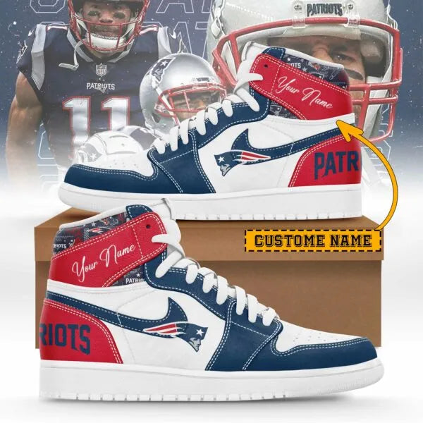 New England Patriots Limited Edition High AJ1 Shoes with Custom Name AZBTAJ1SEW000022