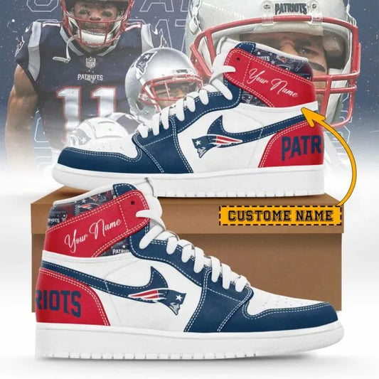 New England Patriots Limited Edition High AJ1 Shoes with Custom Name AZBTAJ1SEW000022