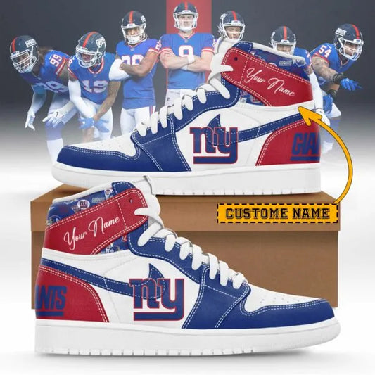 New York Giants Limited Edition High AJ1 Shoes with Custom Name AZBTAJ1SEW000024
