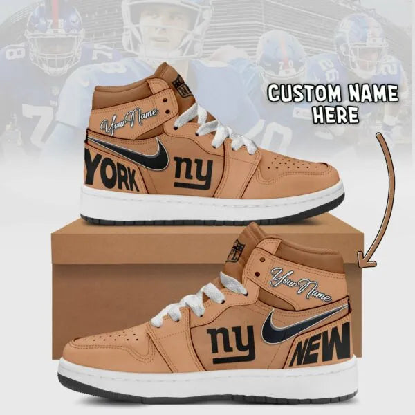 New York Giants Limited Edition Brown High Air Jordan 1 Shoes with Custom Name AZBTAJ1SEW000043