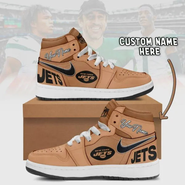New York Jets Limited Edition Brown High Air Jordan 1 Shoes with Custom Name AZBTAJ1SEW000044