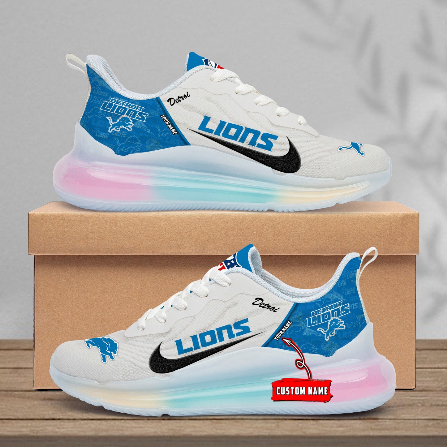 Detroit Lions  Rainbow Cushion Running Shoes AZBTCRS00011