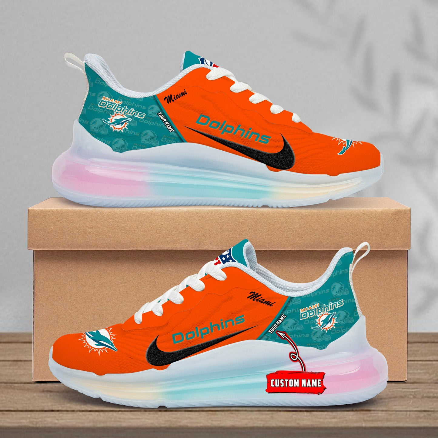 Miami Dolphins  Rainbow Cushion Running Shoes AZBTCRS00017